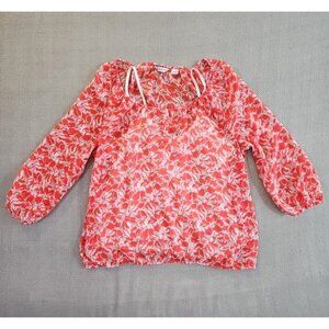 Liz Claiborne Tank Tunic Top Women's XL Red Floral Chiffon EUC LN Momcore